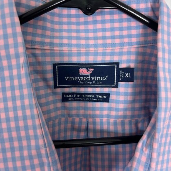 Vineyard Vines Blue & Pink Checkered Plaid Collared Button Down Shirt - Picture 5 of 6